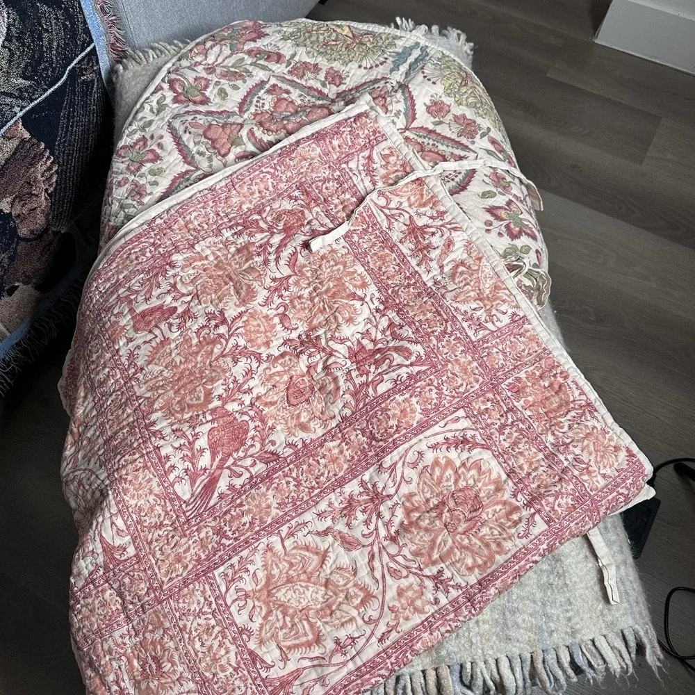 2 Pottery‎ Barn Floral Euro Shams Reversible Organic Cotton 26 x 26